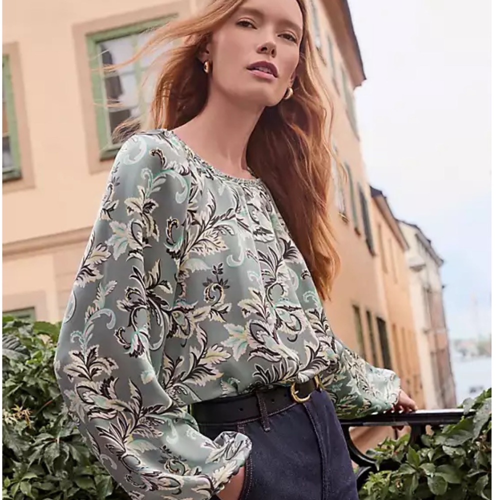 LOFT Vine Satin Shirred Blouse